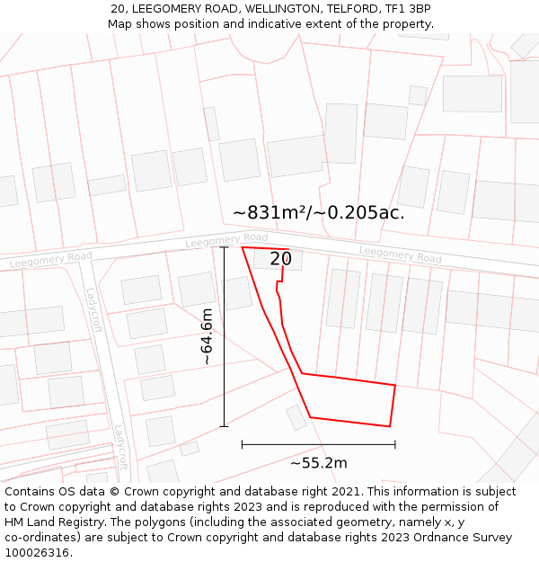 20, LEEGOMERY ROAD, WELLINGTON, TELFORD, TF1 3BP: Plot and title map