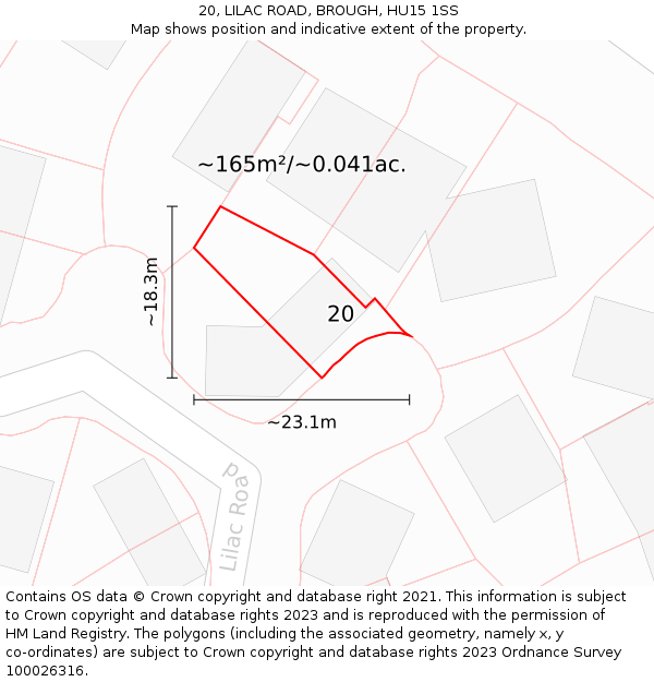 20, LILAC ROAD, BROUGH, HU15 1SS: Plot and title map