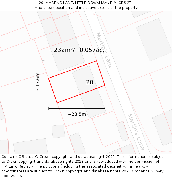 20, MARTINS LANE, LITTLE DOWNHAM, ELY, CB6 2TH: Plot and title map