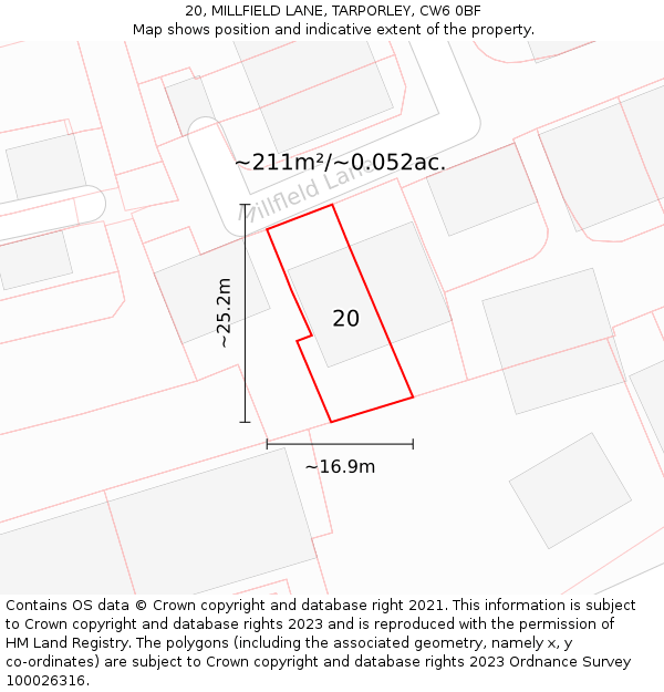 20, MILLFIELD LANE, TARPORLEY, CW6 0BF: Plot and title map