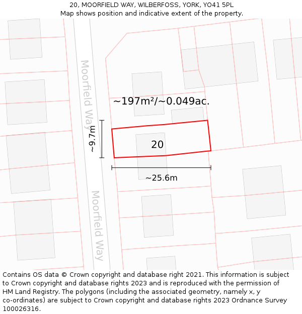 20, MOORFIELD WAY, WILBERFOSS, YORK, YO41 5PL: Plot and title map