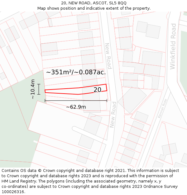 20, NEW ROAD, ASCOT, SL5 8QQ: Plot and title map