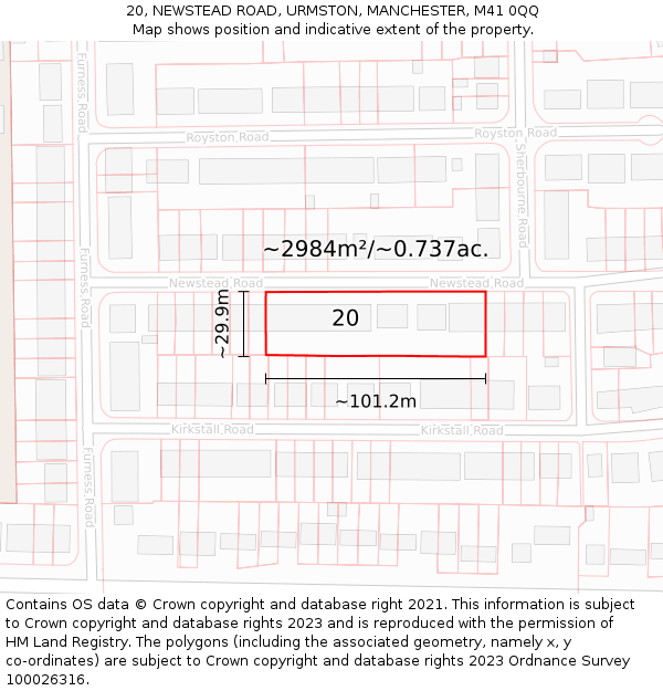 20, NEWSTEAD ROAD, URMSTON, MANCHESTER, M41 0QQ: Plot and title map