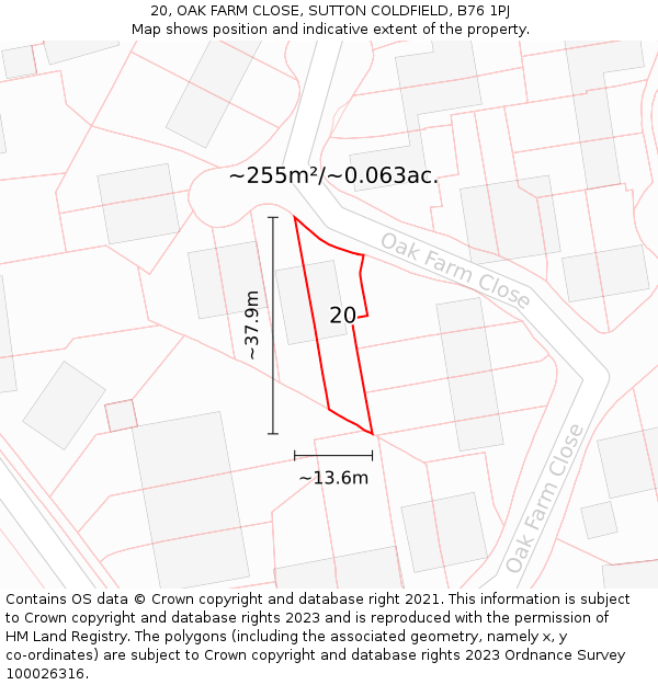 20, OAK FARM CLOSE, SUTTON COLDFIELD, B76 1PJ: Plot and title map