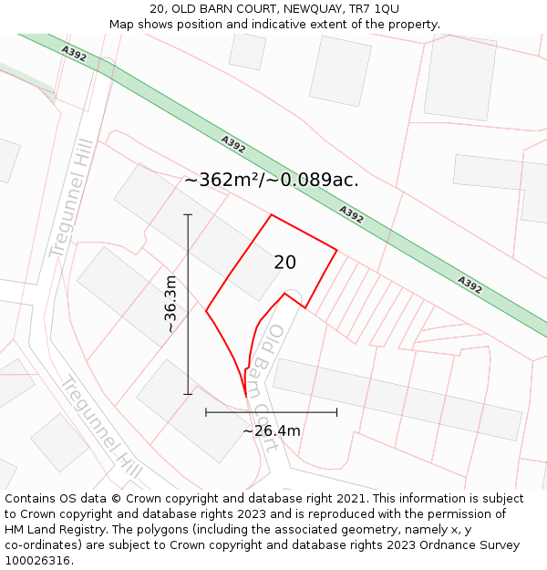 20, OLD BARN COURT, NEWQUAY, TR7 1QU: Plot and title map