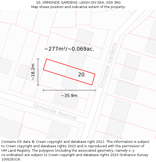 20, ORMONDE GARDENS, LEIGH-ON-SEA, SS9 3RG: Plot and title map