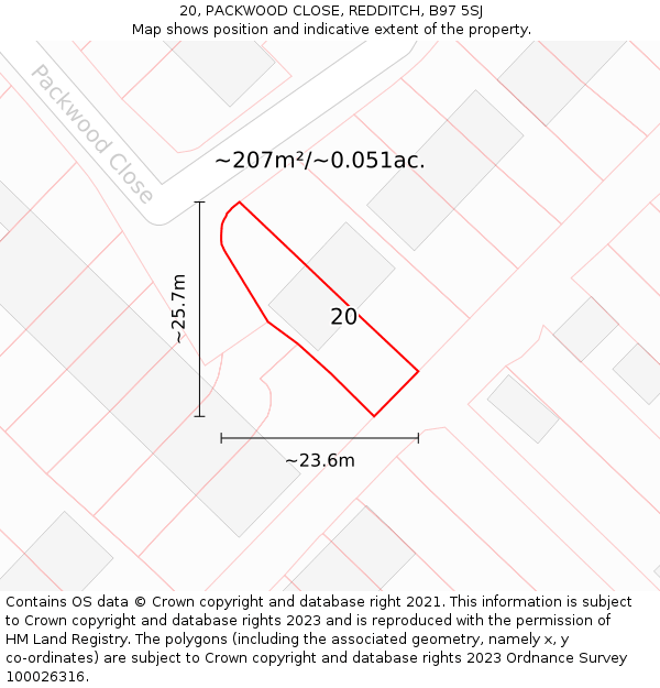 20, PACKWOOD CLOSE, REDDITCH, B97 5SJ: Plot and title map