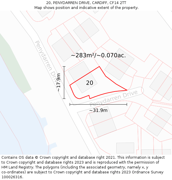 20, PENYDARREN DRIVE, CARDIFF, CF14 2TT: Plot and title map