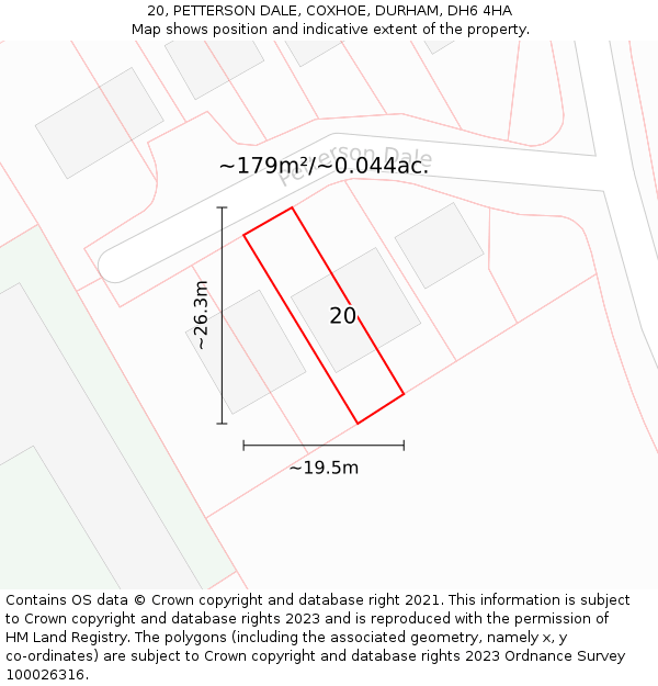 20, PETTERSON DALE, COXHOE, DURHAM, DH6 4HA: Plot and title map