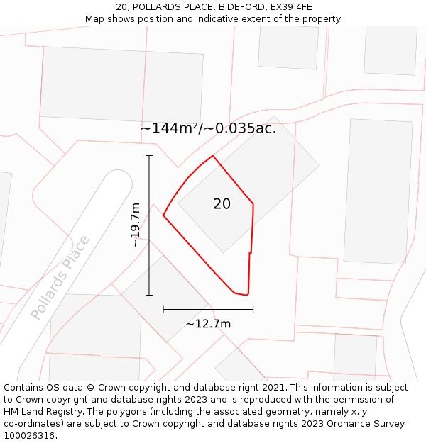20, POLLARDS PLACE, BIDEFORD, EX39 4FE: Plot and title map