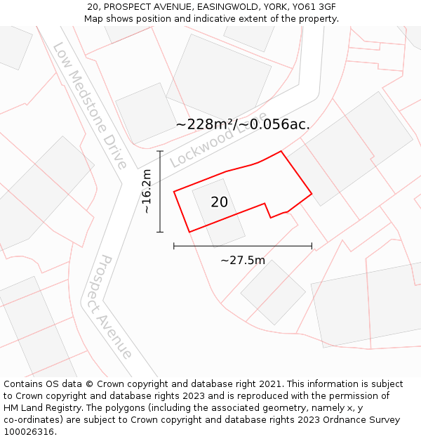 20, PROSPECT AVENUE, EASINGWOLD, YORK, YO61 3GF: Plot and title map