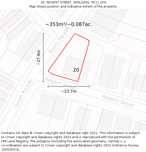20, REGENT STREET, SPALDING, PE11 2YN: Plot and title map