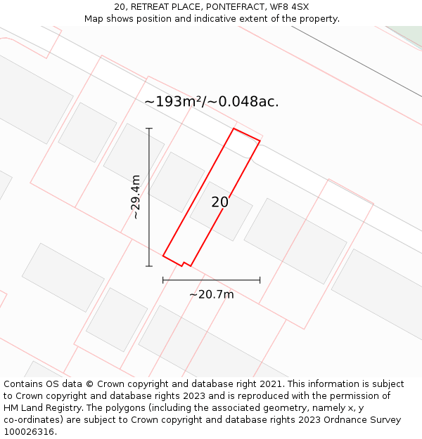 20, RETREAT PLACE, PONTEFRACT, WF8 4SX: Plot and title map