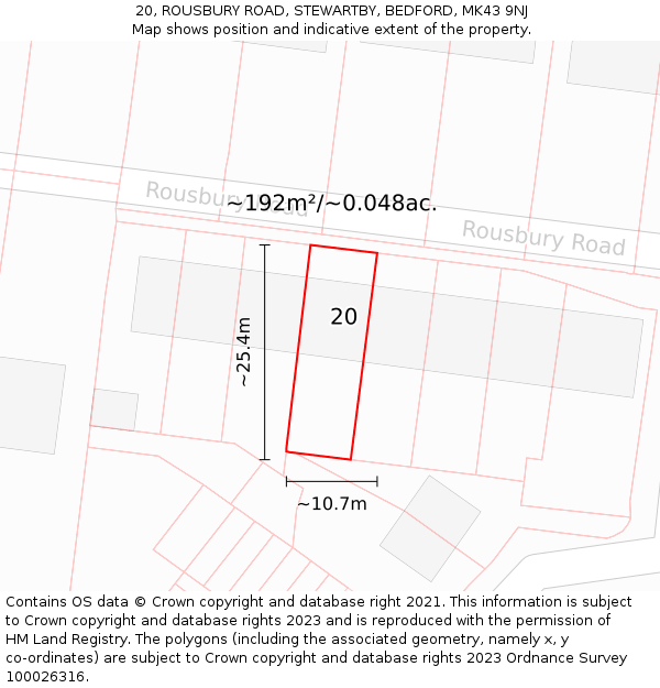 20, ROUSBURY ROAD, STEWARTBY, BEDFORD, MK43 9NJ: Plot and title map