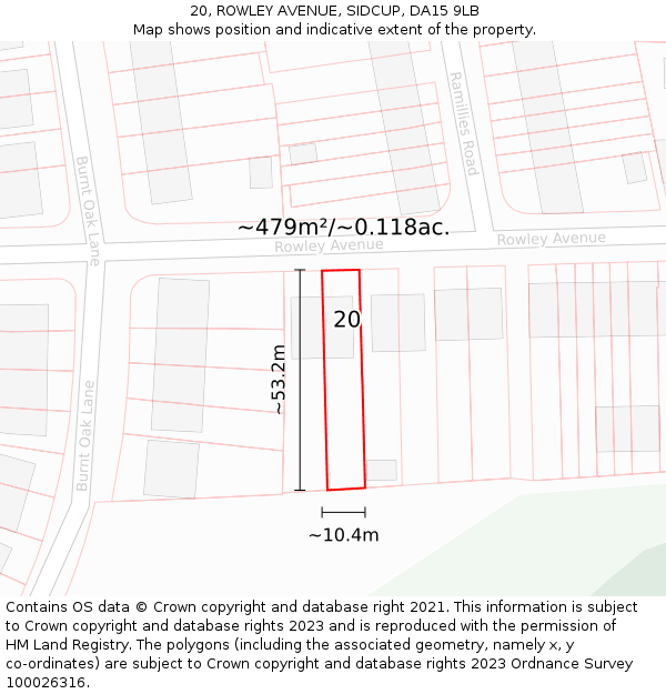 20, ROWLEY AVENUE, SIDCUP, DA15 9LB: Plot and title map