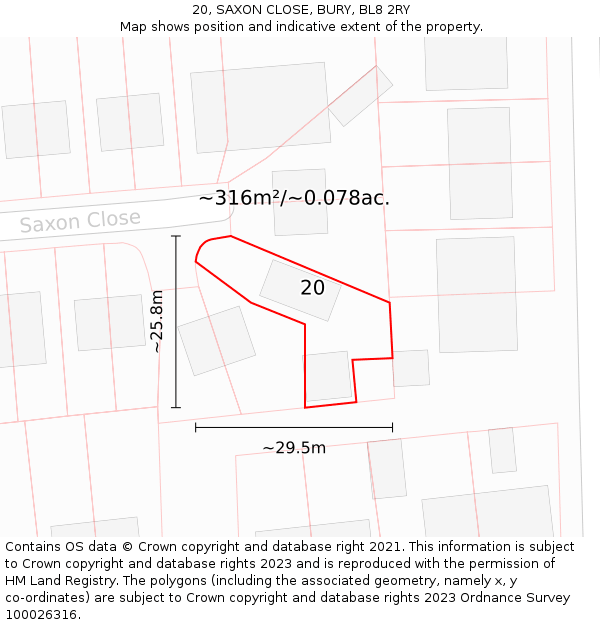 20, SAXON CLOSE, BURY, BL8 2RY: Plot and title map