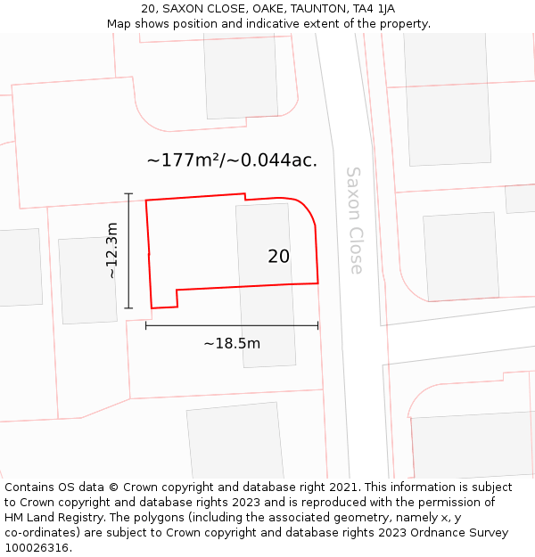 20, SAXON CLOSE, OAKE, TAUNTON, TA4 1JA: Plot and title map