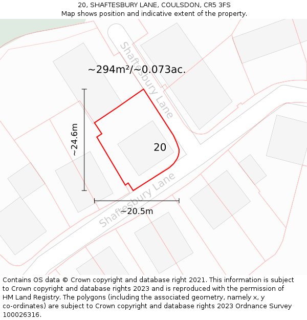 20, SHAFTESBURY LANE, COULSDON, CR5 3FS: Plot and title map