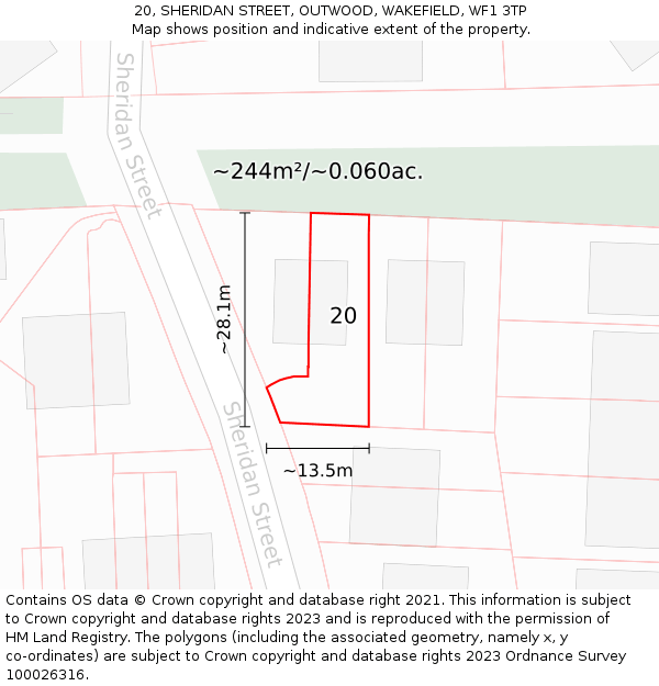 20, SHERIDAN STREET, OUTWOOD, WAKEFIELD, WF1 3TP: Plot and title map