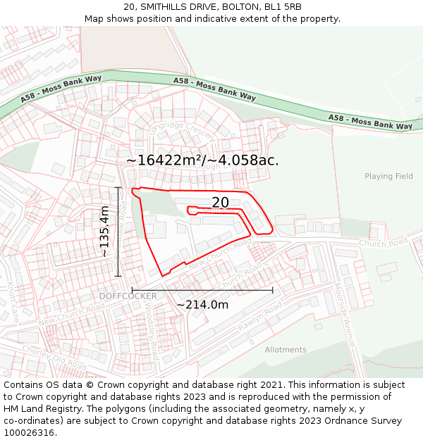 20, SMITHILLS DRIVE, BOLTON, BL1 5RB: Plot and title map