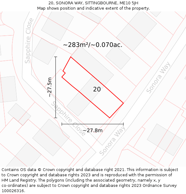 20, SONORA WAY, SITTINGBOURNE, ME10 5JH: Plot and title map