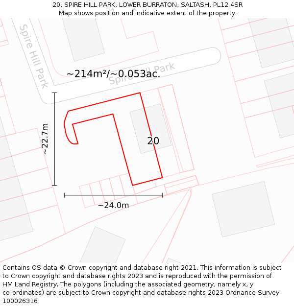 20, SPIRE HILL PARK, LOWER BURRATON, SALTASH, PL12 4SR: Plot and title map