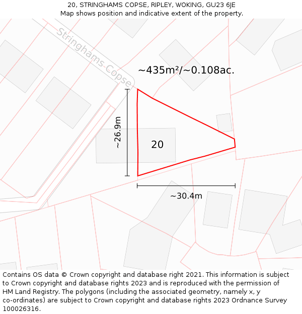 20, STRINGHAMS COPSE, RIPLEY, WOKING, GU23 6JE: Plot and title map