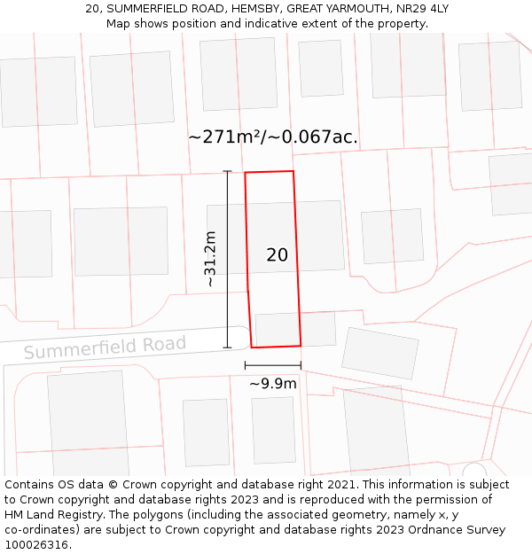 20, SUMMERFIELD ROAD, HEMSBY, GREAT YARMOUTH, NR29 4LY: Plot and title map