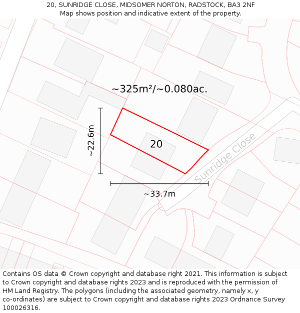 20, SUNRIDGE CLOSE, MIDSOMER NORTON, RADSTOCK, BA3 2NF: Plot and title map