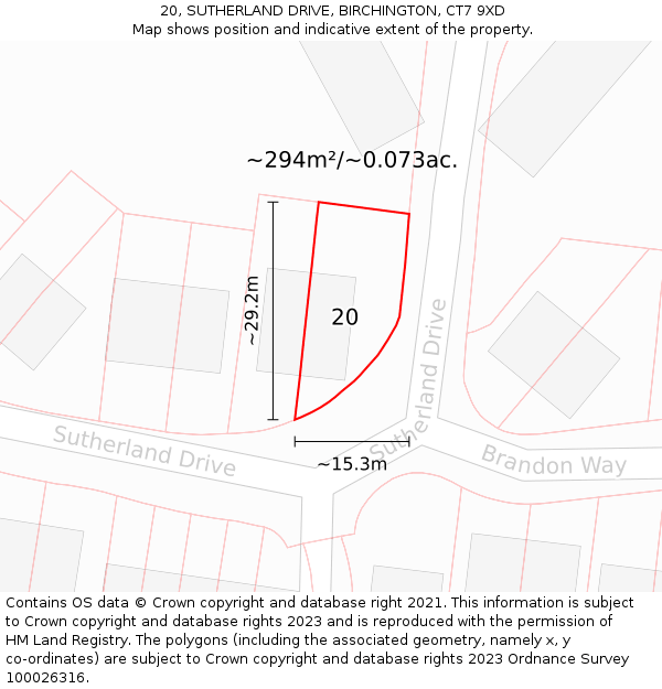 20, SUTHERLAND DRIVE, BIRCHINGTON, CT7 9XD: Plot and title map