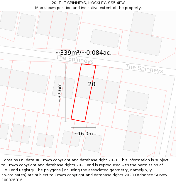 20, THE SPINNEYS, HOCKLEY, SS5 4PW: Plot and title map