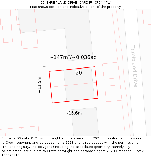 20, THREIPLAND DRIVE, CARDIFF, CF14 4PW: Plot and title map