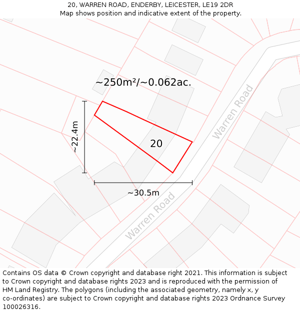 20, WARREN ROAD, ENDERBY, LEICESTER, LE19 2DR: Plot and title map