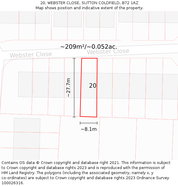 20, WEBSTER CLOSE, SUTTON COLDFIELD, B72 1AZ: Plot and title map