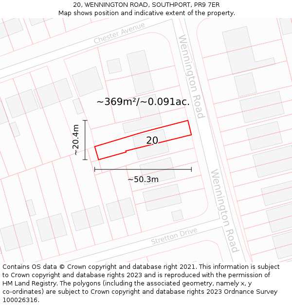 20, WENNINGTON ROAD, SOUTHPORT, PR9 7ER: Plot and title map