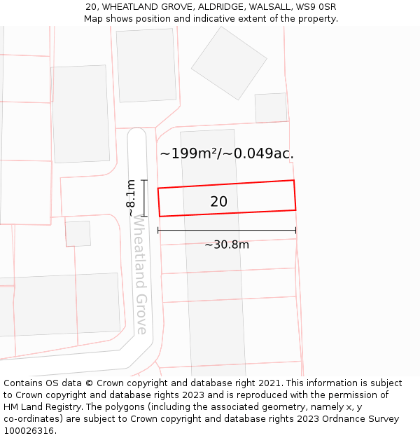 20, WHEATLAND GROVE, ALDRIDGE, WALSALL, WS9 0SR: Plot and title map