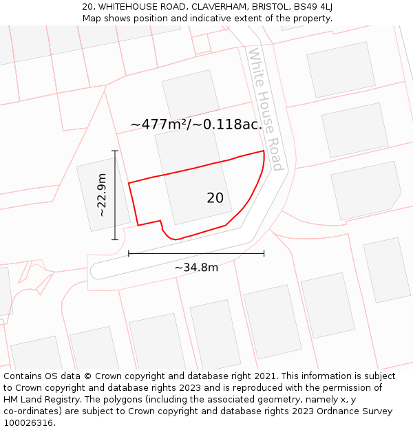 20, WHITEHOUSE ROAD, CLAVERHAM, BRISTOL, BS49 4LJ: Plot and title map