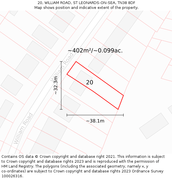 20, WILLIAM ROAD, ST LEONARDS-ON-SEA, TN38 8DF: Plot and title map