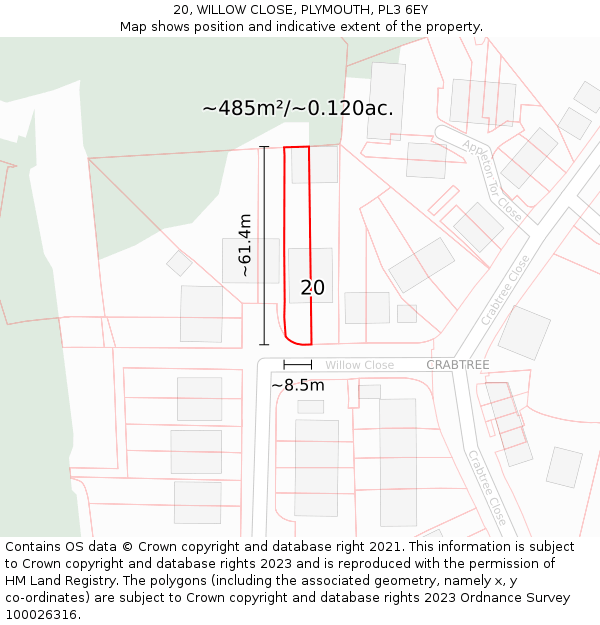 20, WILLOW CLOSE, PLYMOUTH, PL3 6EY: Plot and title map