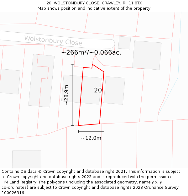 20, WOLSTONBURY CLOSE, CRAWLEY, RH11 8TX: Plot and title map