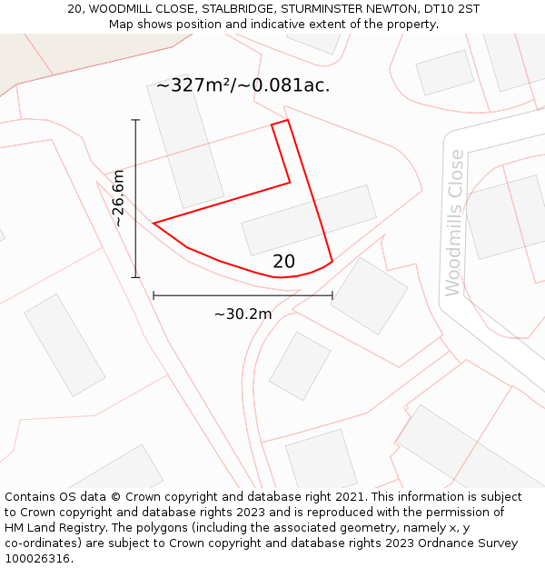 20, WOODMILL CLOSE, STALBRIDGE, STURMINSTER NEWTON, DT10 2ST: Plot and title map