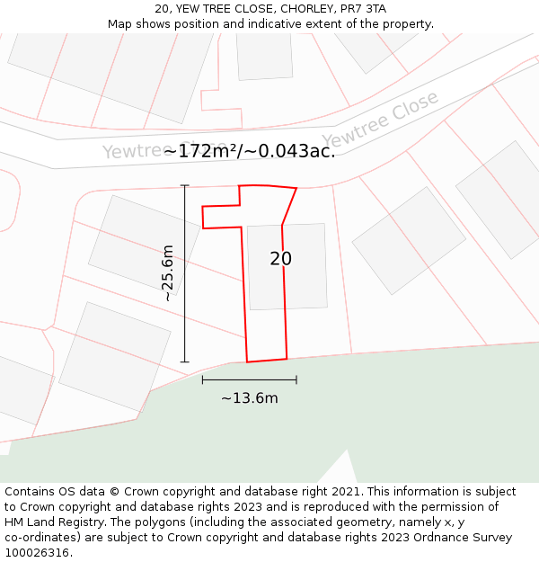 20, YEW TREE CLOSE, CHORLEY, PR7 3TA: Plot and title map