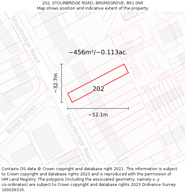 202, STOURBRIDGE ROAD, BROMSGROVE, B61 0AR: Plot and title map