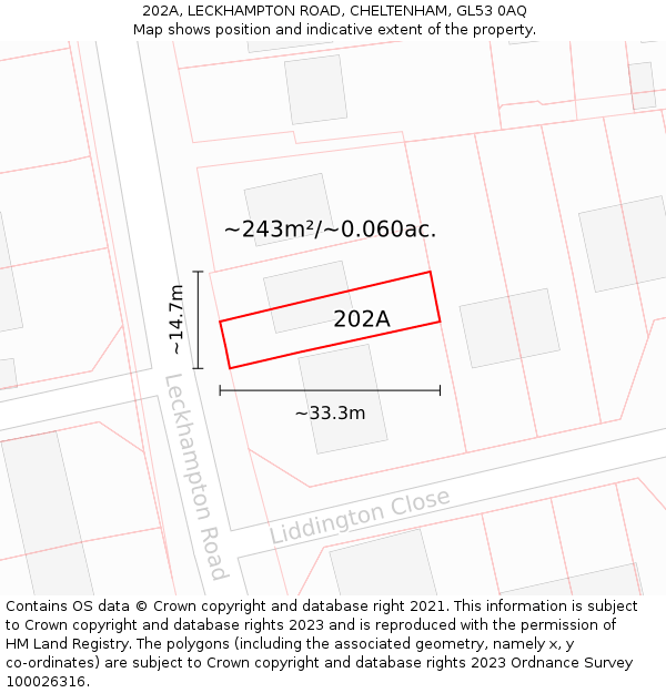 202A, LECKHAMPTON ROAD, CHELTENHAM, GL53 0AQ: Plot and title map