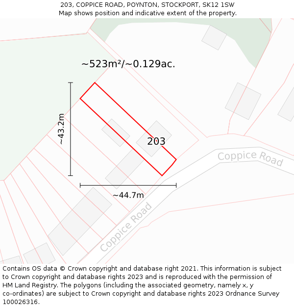 203, COPPICE ROAD, POYNTON, STOCKPORT, SK12 1SW: Plot and title map