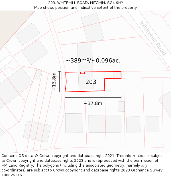 203, WHITEHILL ROAD, HITCHIN, SG4 9HY: Plot and title map