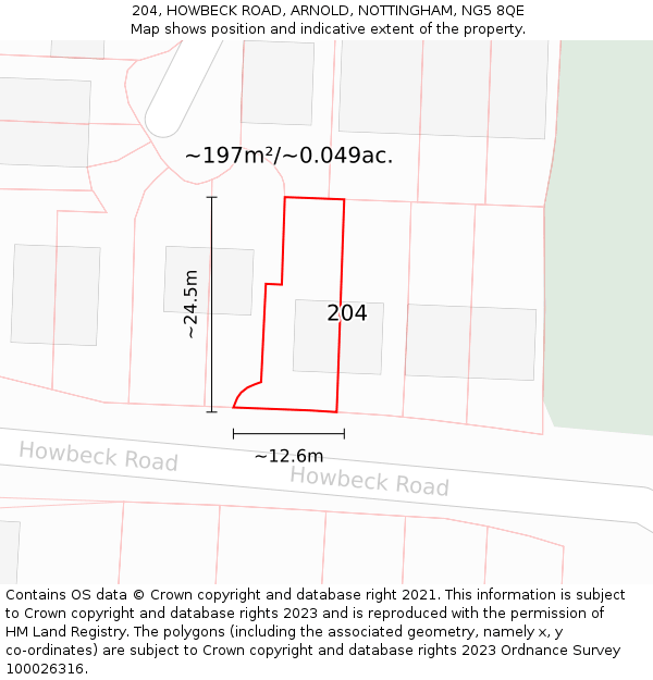 204, HOWBECK ROAD, ARNOLD, NOTTINGHAM, NG5 8QE: Plot and title map