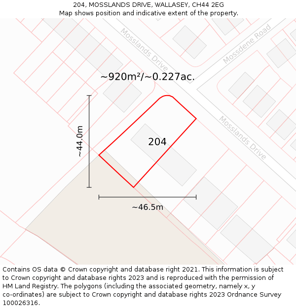 204, MOSSLANDS DRIVE, WALLASEY, CH44 2EG: Plot and title map