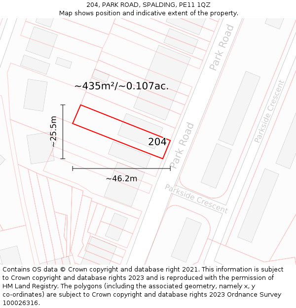 204, PARK ROAD, SPALDING, PE11 1QZ: Plot and title map