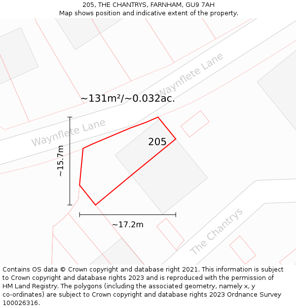 205, THE CHANTRYS, FARNHAM, GU9 7AH: Plot and title map